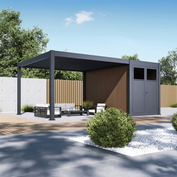 pergola-line.ch - Weide Anbau-Gartenhaus | Aluminium & WPC | 3x2 M