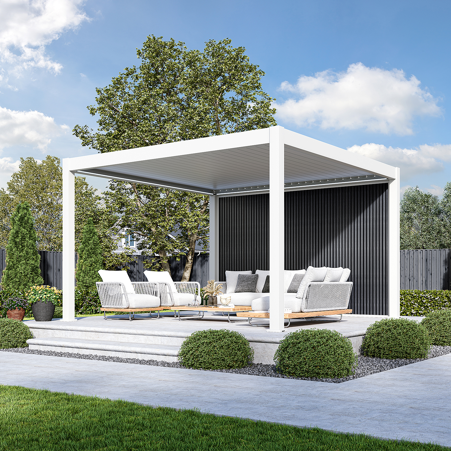 WPC Sichtschutzwand Holzoptik (Teak) – Lamellenwand für Pergola | wetterfest & langlebig pergola-line.ch - WPC Sichtschutzwand Holzoptik (Teak) – Lamellenwand für Pergola | wetterfest & langlebig