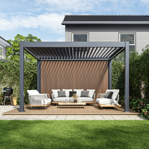 WPC Sichtschutzwand Holzoptik (Teak) – Lamellenwand für Pergola | wetterfest & langlebig pergola-line.ch - WPC Sichtschutzwand Holzoptik (Teak) – Lamellenwand für Pergola | wetterfest & langlebig