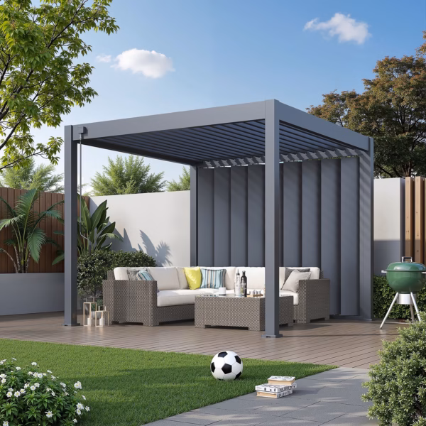 pergola-line.ch - Sichtschutzwand Pergola "kippbare Lamellen vertikal"